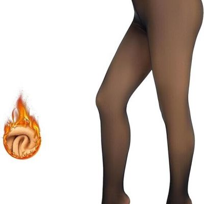 Women's Fleece Lined Faux Sheer Black Warm Tights Fake Translucent Size S-M